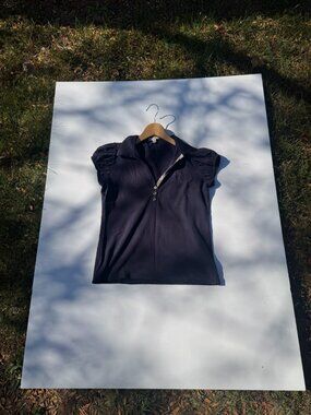 Burberry Brit Navy Puff Sleeve Nova Check Placket Polo